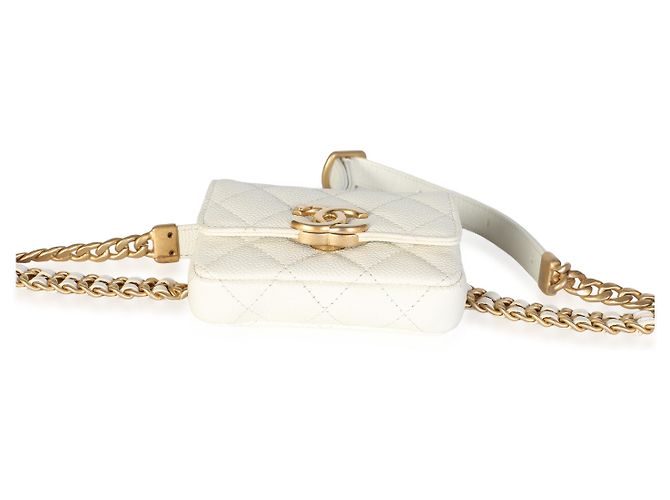 Gabrielle Borsa cintura a catena Chanel Melody in pelle caviar matelassé bianca - vista 2