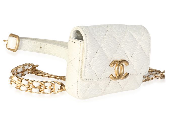 Gabrielle Borsa cintura a catena Chanel Melody in pelle caviar matelassé bianca - vista 4