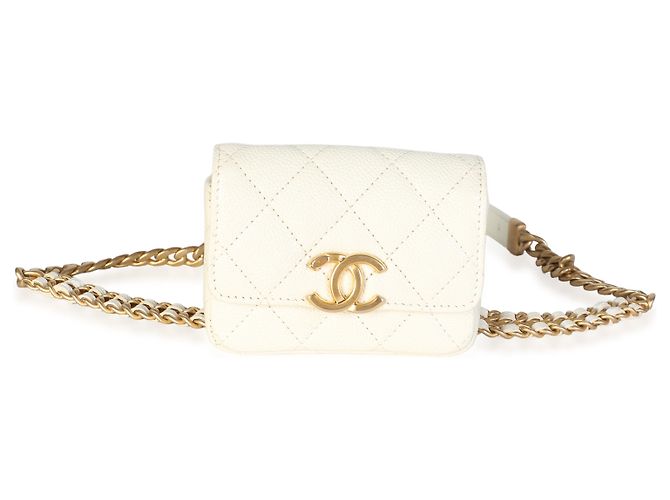 Gabrielle Borsa cintura a catena Chanel Melody in pelle caviar matelassé bianca - vista 7