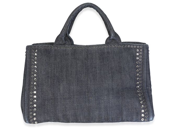 Prada Canapa Denim Tote in Blau mit Kristallbesatz - Ansicht 2
