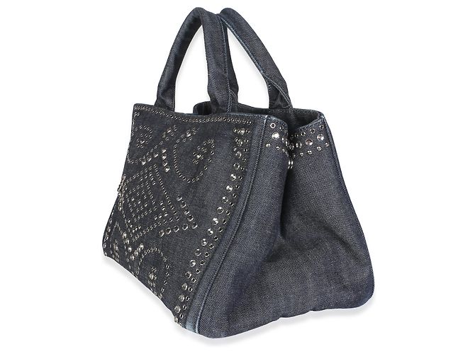 Prada Canapa Denim Tote in Blau mit Kristallbesatz - Ansicht 3