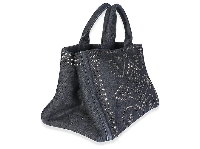 Prada Canapa Denim Tote in Blau mit Kristallbesatz - Ansicht 4