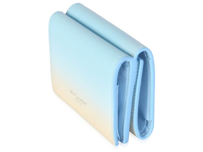 Autre Marque Portafoglio Tri-Fold Saint Laurent Blue Yellow Grain De Poudre Ombre - vista 3