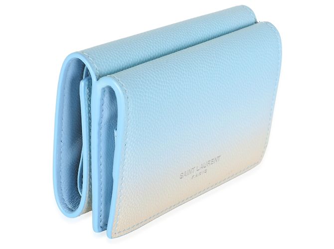 Autre Marque Portafoglio Tri-Fold Saint Laurent Blue Yellow Grain De Poudre Ombre - vista 4