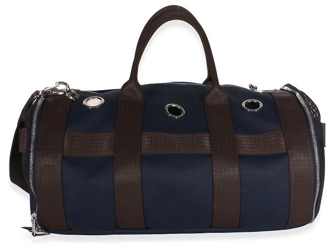 Transport pour chien Hermès en toile Navy PHW Marron Bleu - vue 8
