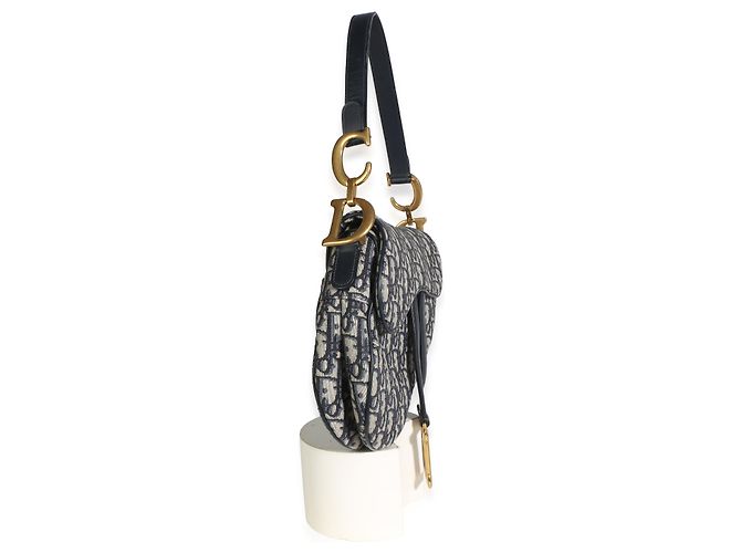 Christian Dior Medium Saddle Bag aus Blue Oblique Jacquard-Canvas - Ansicht 4