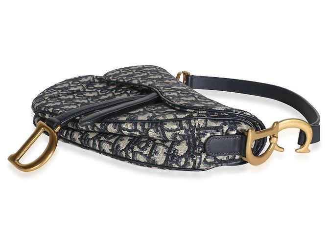 Christian Dior Medium Saddle Bag aus Blue Oblique Jacquard-Canvas - Ansicht 6