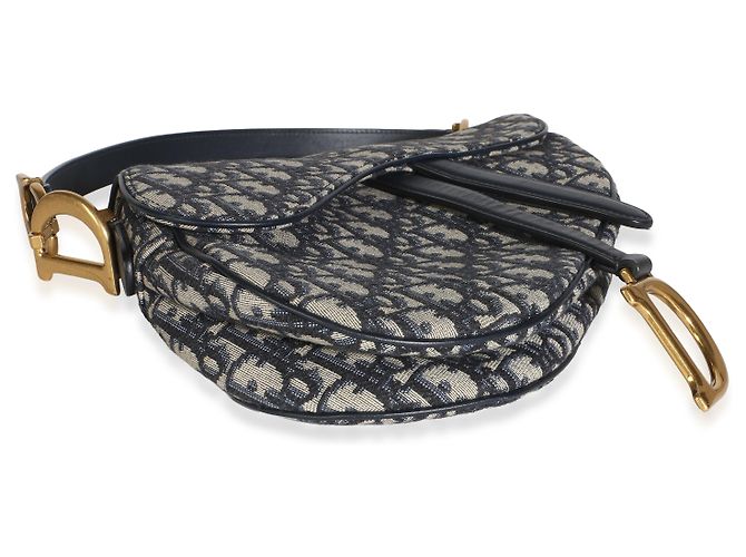 Christian Dior Medium Saddle Bag aus Blue Oblique Jacquard-Canvas - Ansicht 7