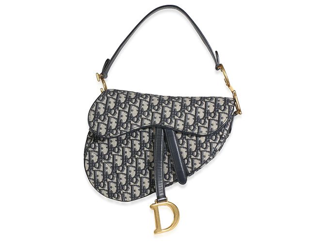 Christian Dior Medium Saddle Bag aus Blue Oblique Jacquard-Canvas - Ansicht 8