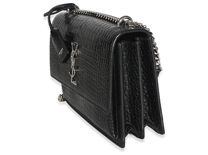 Autre Marque Borsa Sunset Medium Monogram in pelle di vitello embossed croc nera Saint Laurent Nero - vista 3