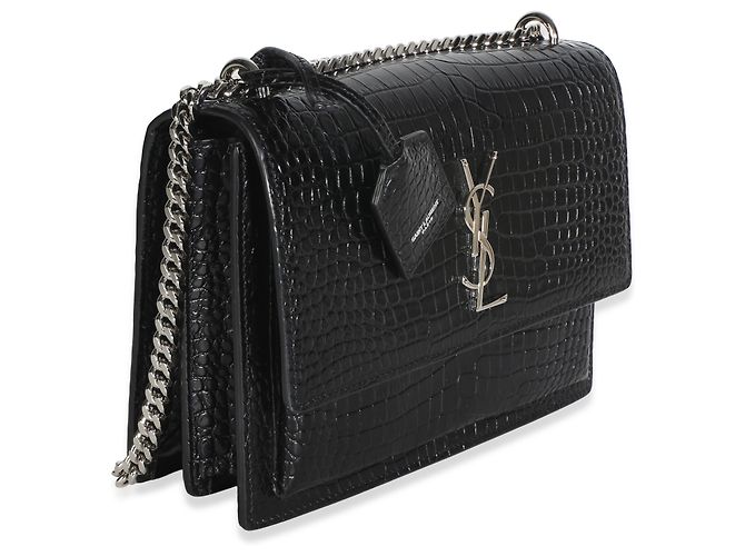 Autre Marque Borsa Sunset Medium Monogram in pelle di vitello embossed croc nera Saint Laurent Nero - vista 4