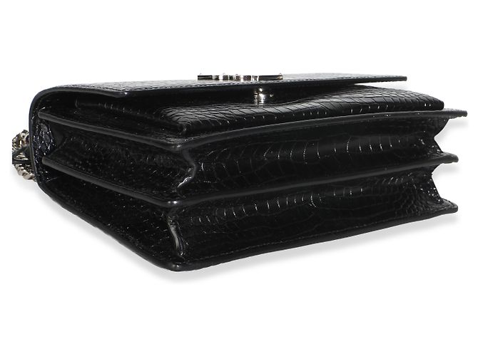 Autre Marque Borsa Sunset Medium Monogram in pelle di vitello embossed croc nera Saint Laurent Nero - vista 7
