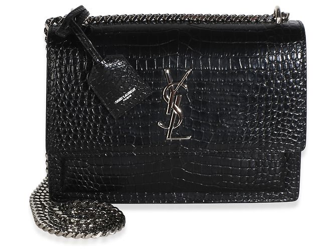Autre Marque Borsa Sunset Medium Monogram in pelle di vitello embossed croc nera Saint Laurent Nero - vista 8