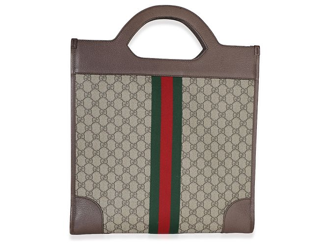 Gucci Beige GG Supreme Canvas Textured Calfskin Web Medium Ophidia Slip Handle T - Ansicht 2