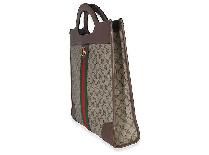 Gucci Beige GG Supreme Canvas Textured Calfskin Web Medium Ophidia Slip Handle T - Ansicht 3