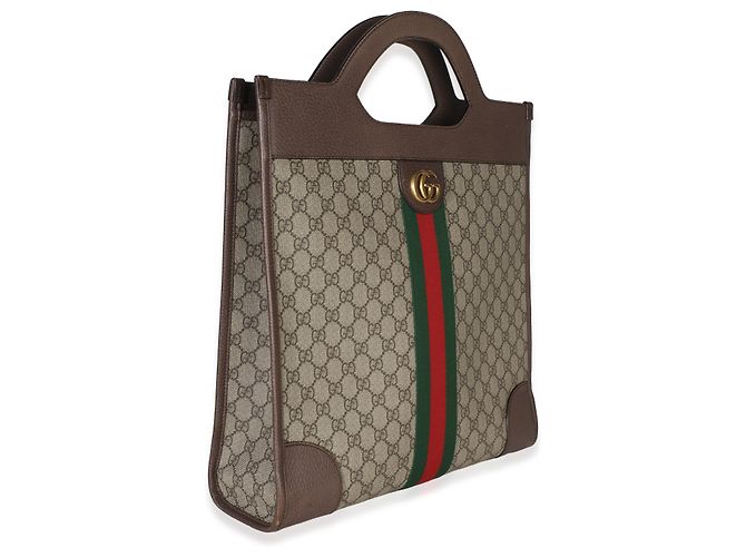 Gucci Beige GG Supreme Canvas Textured Calfskin Web Medium Ophidia Slip Handle T - Ansicht 4