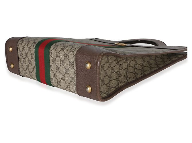 Gucci Beige GG Supreme Canvas Textured Calfskin Web Medium Ophidia Slip Handle T - Ansicht 6
