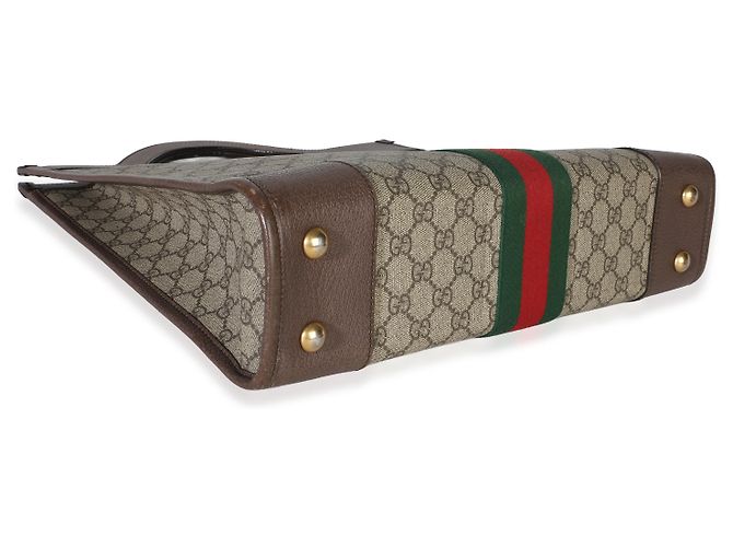 Gucci Beige GG Supreme Canvas Textured Calfskin Web Medium Ophidia Slip Handle T - Ansicht 7