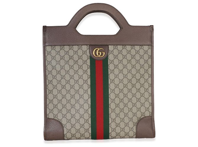 Gucci Beige GG Supreme Canvas Textured Calfskin Web Medium Ophidia Slip Handle T - Ansicht 8