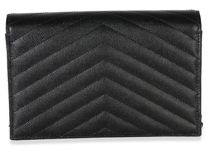 Autre Marque Saint Laurent Cassandre Envelope Chain Wallet aus schwarzem Grain De Poudre Leder - Ansicht 2