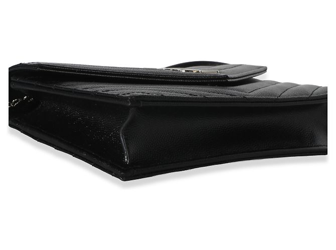 Autre Marque Saint Laurent Cassandre Envelope Chain Wallet aus schwarzem Grain De Poudre Leder - Ansicht 7