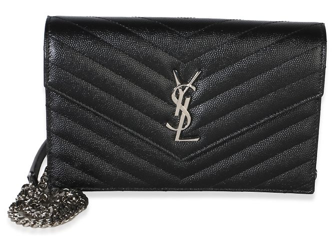 Autre Marque Saint Laurent Cassandre Envelope Chain Wallet aus schwarzem Grain De Poudre Leder - Ansicht 8