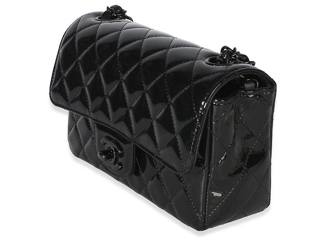Gabrielle Borsa Chanel So Black Mini Rectangular Flap in pelle verniciata matelassé Nero - vista 3