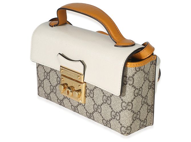 Bolsa de Ombro e Mão Mini Padlock Gucci em Lona GG Supreme Laranja - vista 3