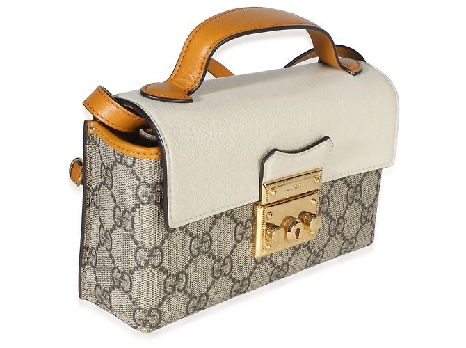 Bolsa de Ombro e Mão Mini Padlock Gucci em Lona GG Supreme Laranja - vista 4