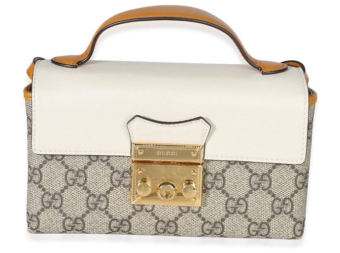 Bolsa de Ombro e Mão Mini Padlock Gucci em Lona GG Supreme Laranja - vista 8
