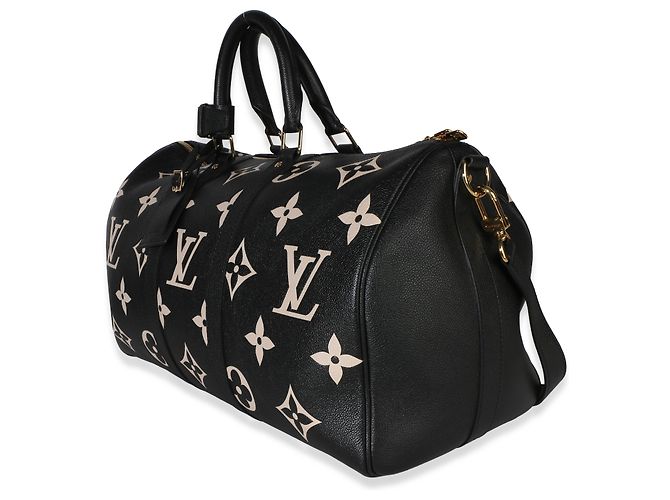 Louis Vuitton Black Cream Giant Monogram Empreinte Keepall Bandouliere 45 - vista 3