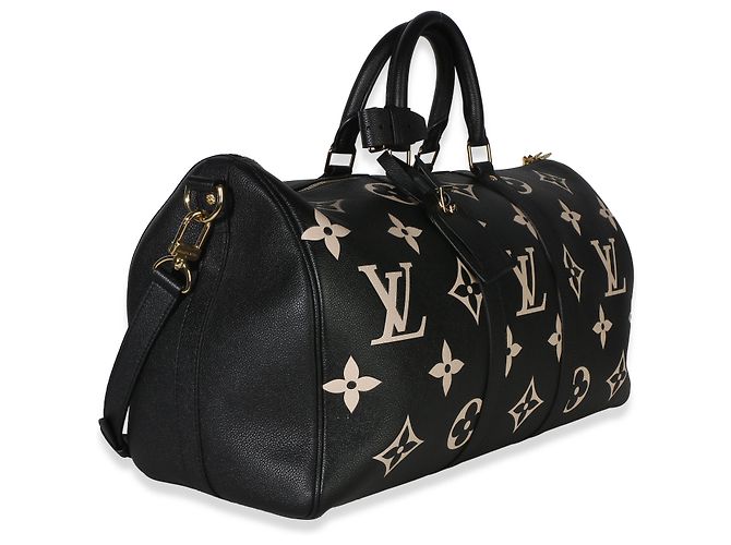 Louis Vuitton Black Cream Giant Monogram Empreinte Keepall Bandouliere 45 - vista 4