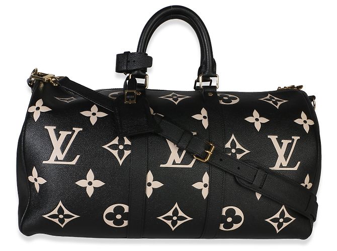 Louis Vuitton Black Cream Giant Monogram Empreinte Keepall Bandouliere 45 - vista 8