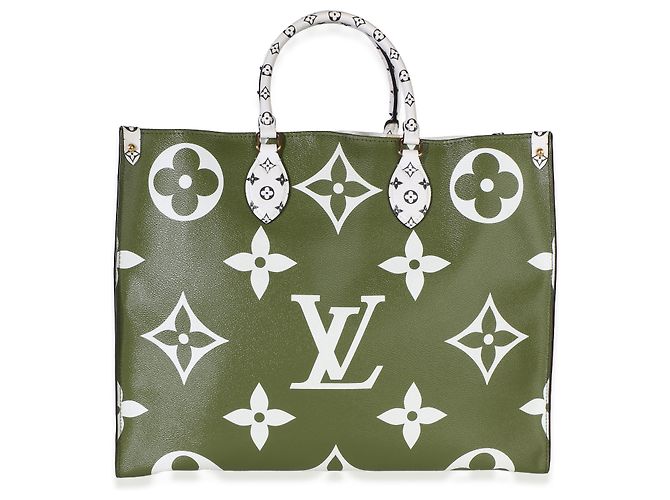 Louis Vuitton Kaki Beige Giant Monogram Canvas Onthego GM Nero Bianco Multicolore Verde - vista 2
