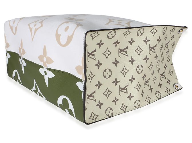 Louis Vuitton Kaki Beige Giant Monogram Canvas Onthego GM Nero Bianco Multicolore Verde - vista 6