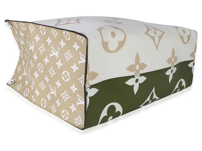 Louis Vuitton Kaki Beige Giant Monogram Canvas Onthego GM Nero Bianco Multicolore Verde - vista 7