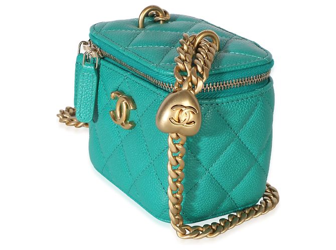 Beauty case Chanel Green Quilted Caviar Sweetheart con catena Verde - vista 3