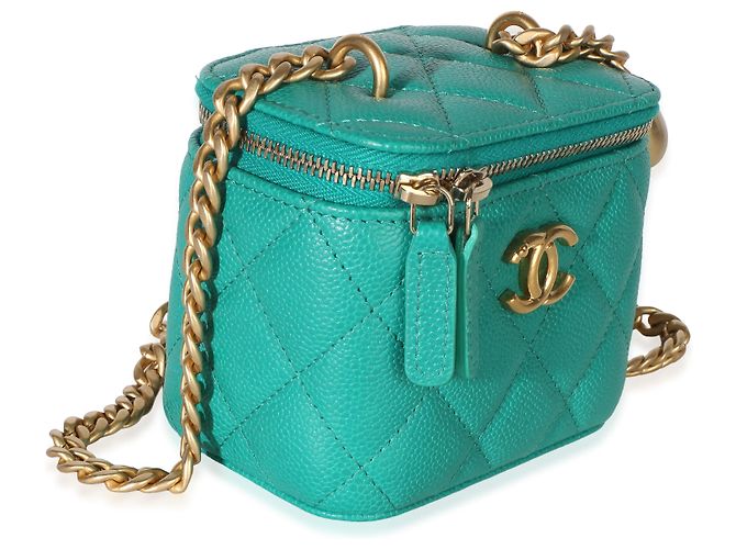 Beauty case Chanel Green Quilted Caviar Sweetheart con catena Verde - vista 4