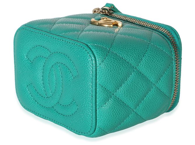 Beauty case Chanel Green Quilted Caviar Sweetheart con catena Verde - vista 6