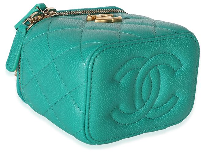 Beauty case Chanel Green Quilted Caviar Sweetheart con catena Verde - vista 7