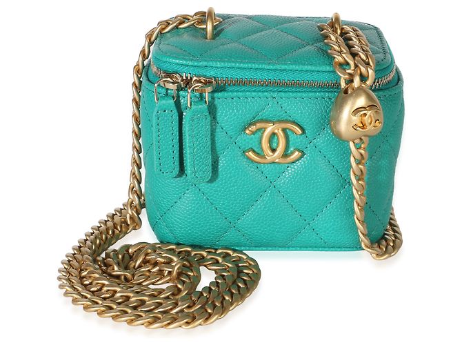 Beauty case Chanel Green Quilted Caviar Sweetheart con catena Verde - vista 8