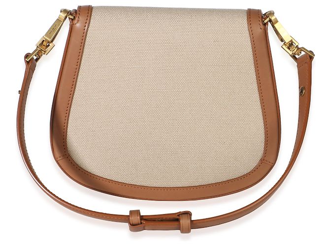 Autre Marque Borsa Mini Voltaire con manico Saint Laurent in tela e pelle di vitello Natural Tan Marrone Beige - vista 2