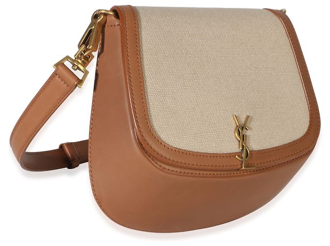 Autre Marque Borsa Mini Voltaire con manico Saint Laurent in tela e pelle di vitello Natural Tan Marrone Beige - vista 4