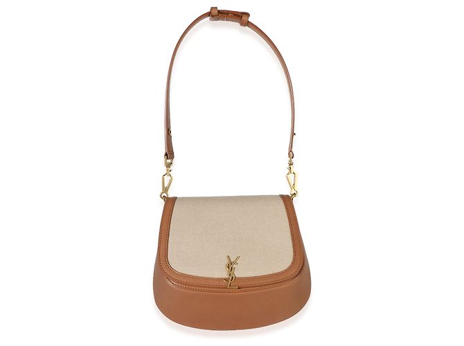 Autre Marque Borsa Mini Voltaire con manico Saint Laurent in tela e pelle di vitello Natural Tan Marrone Beige - vista 5