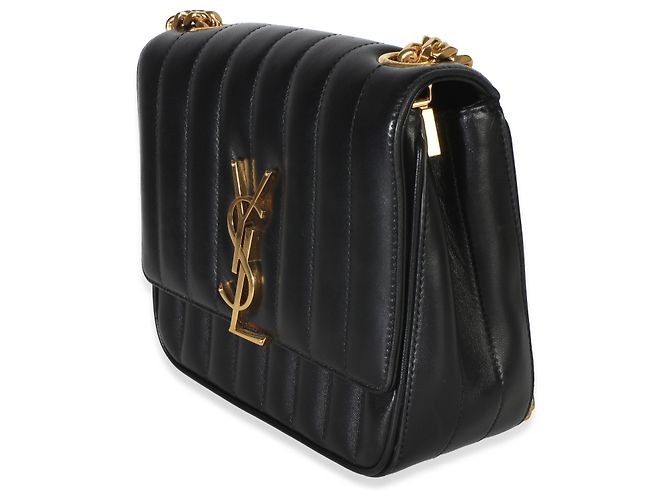 Autre Marque Saint Laurent Vicky Medium Kettentasche aus schwarzem gestepptem Lammleder mit Monogramm - Ansicht 3
