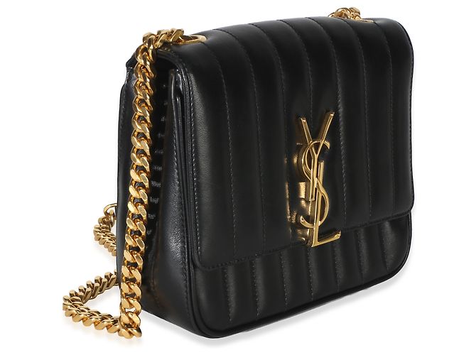 Autre Marque Saint Laurent Vicky Medium Kettentasche aus schwarzem gestepptem Lammleder mit Monogramm - Ansicht 4