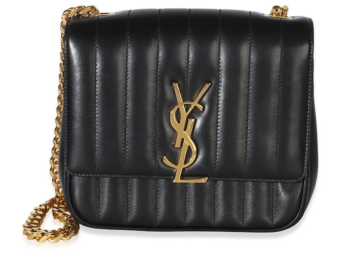 Autre Marque Saint Laurent Vicky Medium Kettentasche aus schwarzem gestepptem Lammleder mit Monogramm - Ansicht 8