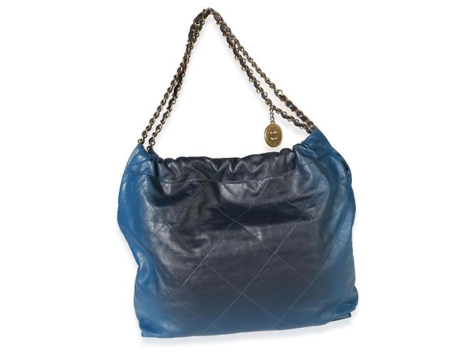 Bolsa Hobo Chanel 22 Média em Pele de Bezerro Acolchoada Azul Sombreada Chanel - vista 2
