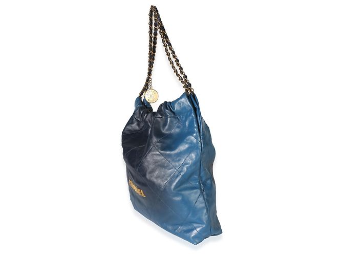 Bolsa Hobo Chanel 22 Média em Pele de Bezerro Acolchoada Azul Sombreada Chanel - vista 3