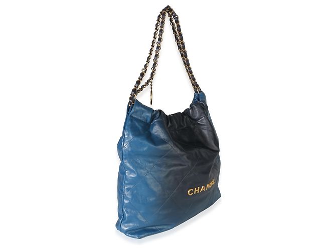 Bolsa Hobo Chanel 22 Média em Pele de Bezerro Acolchoada Azul Sombreada Chanel - vista 4